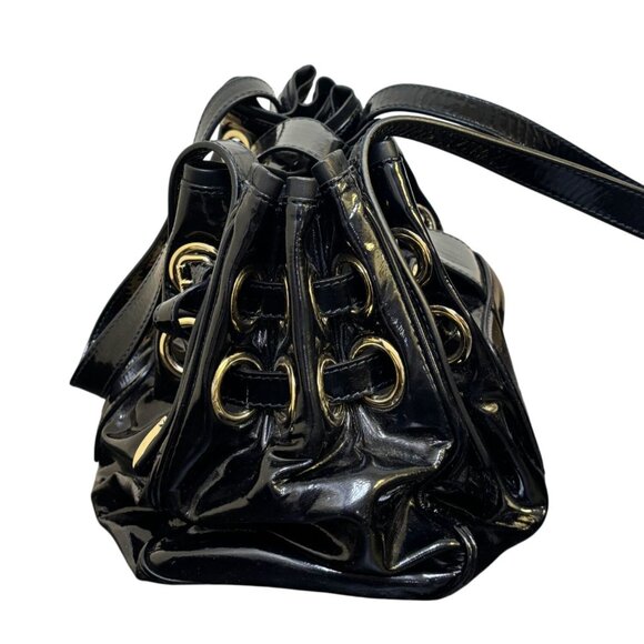 Jimmy Choo Black Patent Leather Bucket Bag With Gold Accents - Picture 4 of 12
